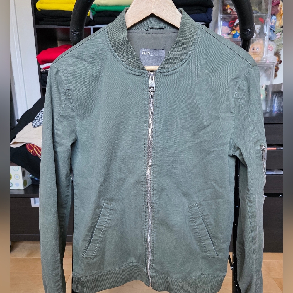 ASOS Olive Bomber Jacket with Silver Zip